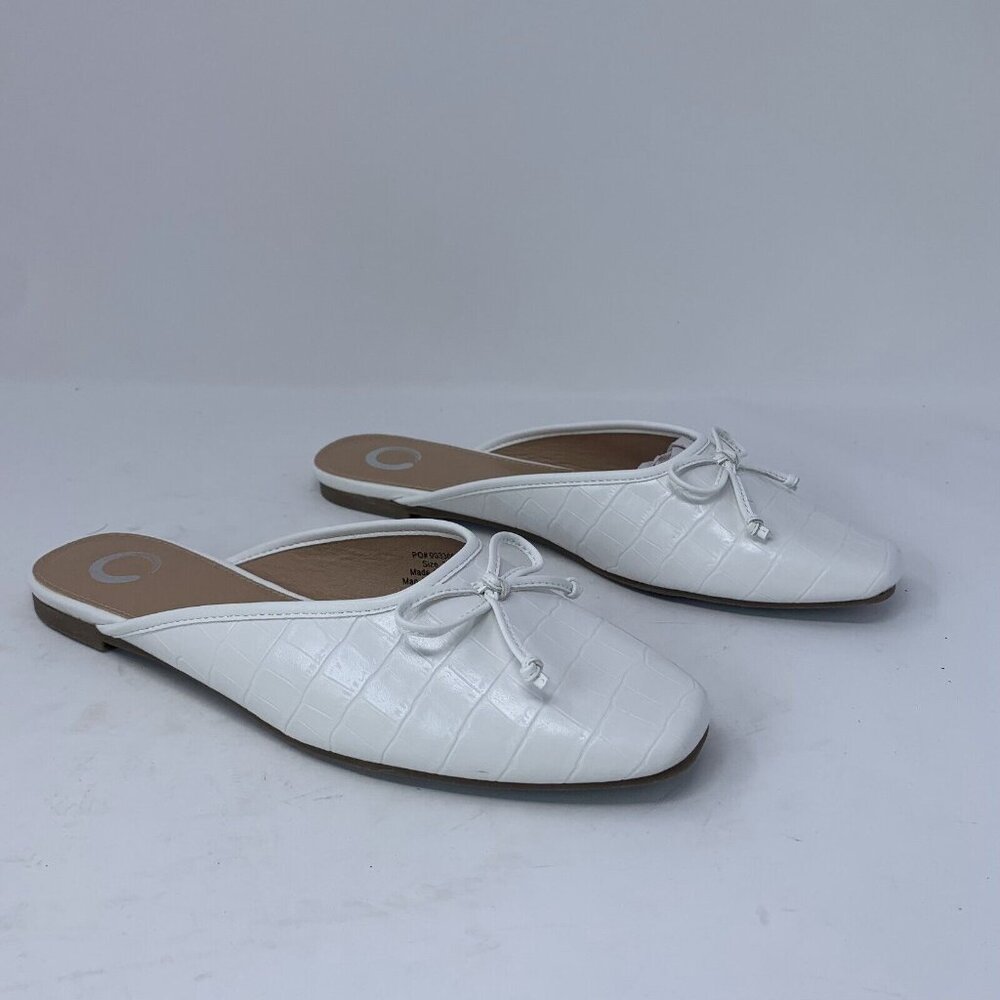 Journee Collection Tammala 003309 Mules Flats Women's 7.5 White Bow Detail 0764
